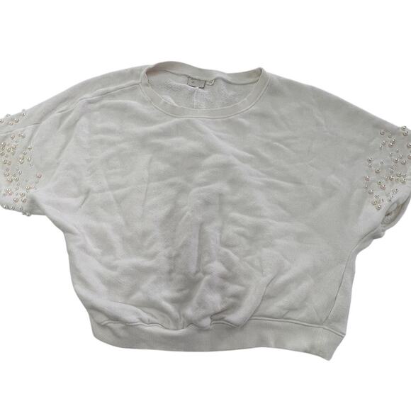Anthropologie Postmark Shirt Womens Small White Pearl Embellished Sleeves - Picture 2 of 9